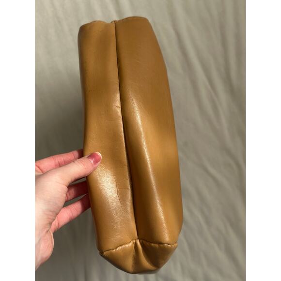 Vintage Tan Smooth Leather Stocko Clutch Purse Handbag Bakelite Lucite Handles - Picture 13 of 13